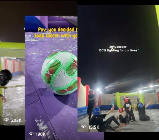 Soap Soccer top-performing reels with 203K, 190K and 15.5K views